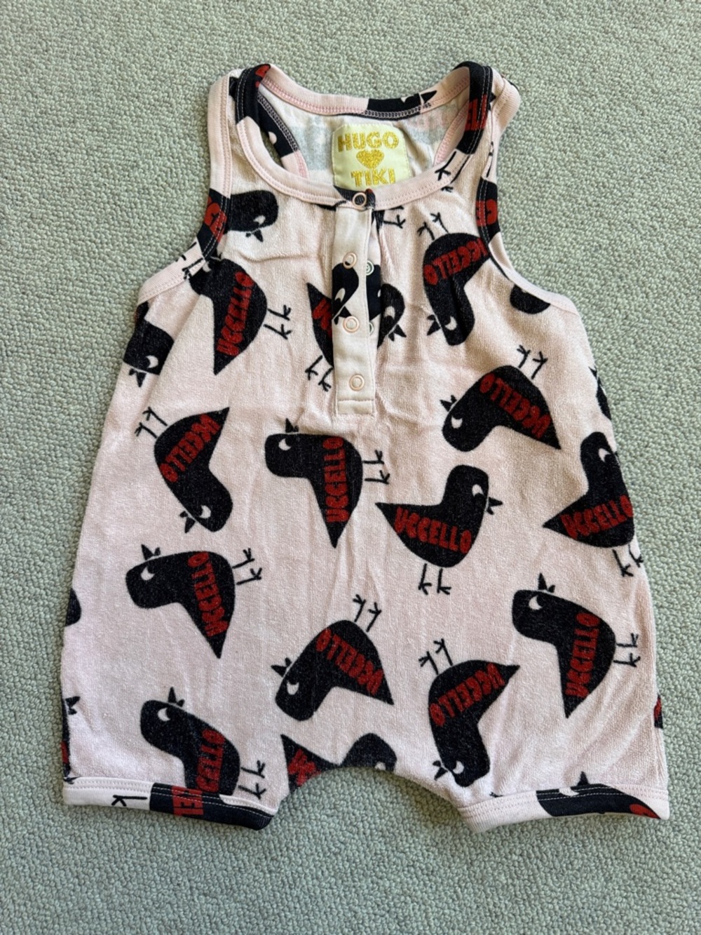 Hugo & Tiki Pink Bird Print Terry Romper for Kids